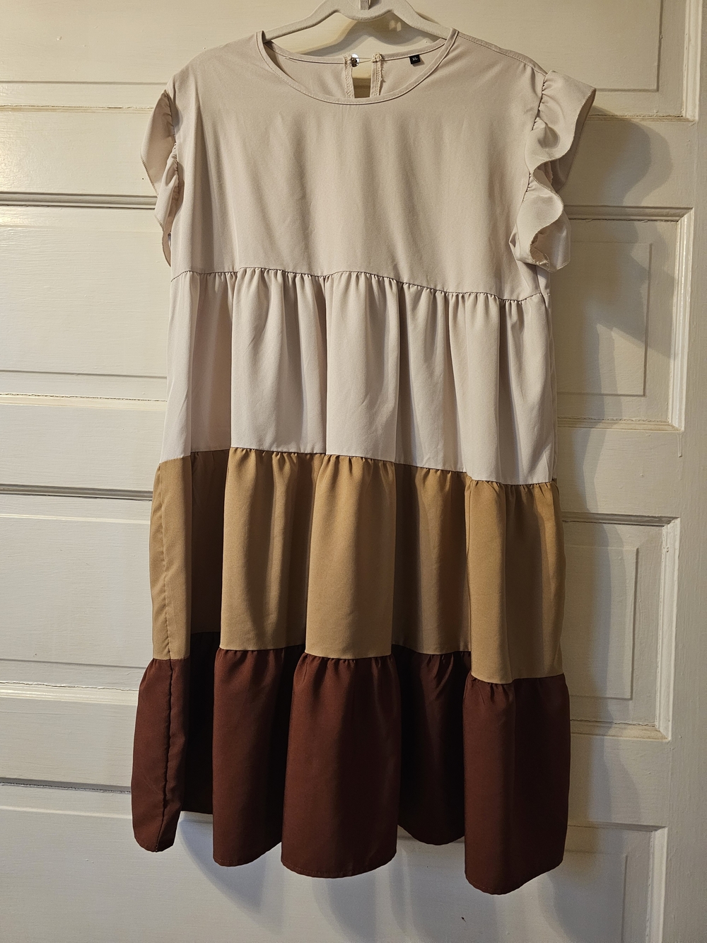 Woman Tiered Colorblock Babydoll Dress - Cream, Tan & Brown XL